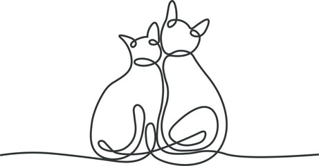 Two cats vector with continuous single one line art drawing. New minimalist design minimalism animal pet of cat illustration.