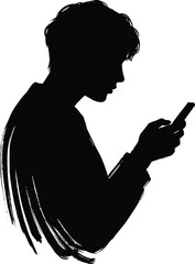 Person using smartphone silhouette illustration—focused posture, mobile interaction—vector artwork, digital lifestyle, tech behavior, communication, minimalist design