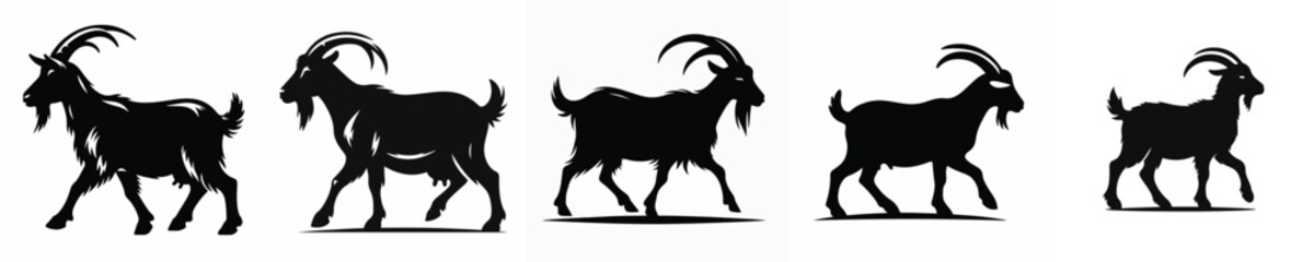 vector black and white silhouette of a goat