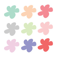A grid of nine colorful, abstract, organic shapes in pastel and muted tones on a white background.