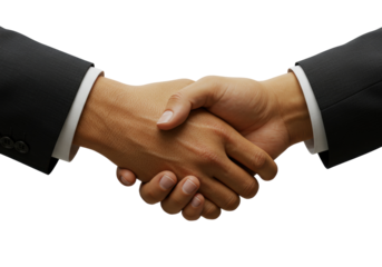 Business handshake isolated on transparent PNG, two businessmen shaking hands in agreement for partnership and successful deal