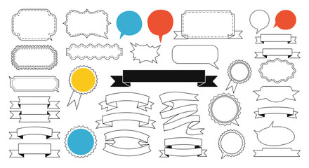 Collection of decorative speech bubbles and ribbons for design elements.