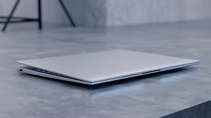 Silver laptop with blue keyboard technology