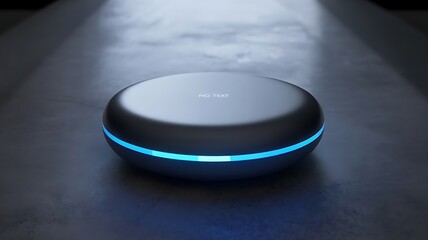 Sleek dark oval object with blue light futuristic