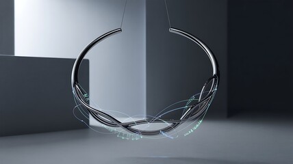 Sleek metallic ring with glowing abstract patterns
