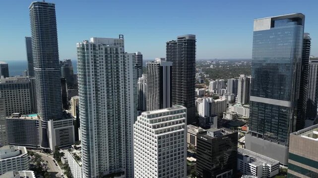 
Skyscrapers of the Miami Brickell district on a bright, sunny day.