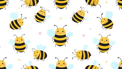 Cute bee pattern on white background (1)