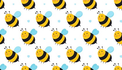 Cute bee pattern on white background