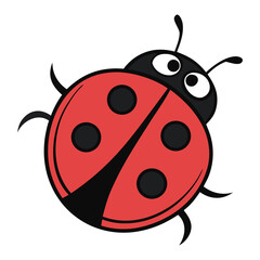 Obraz premium Cartoon Ladybug with Red Body and Five Black Spots isolated on transparent background. Flat Graphic Insect Illustration. Surprised Expression Bug.