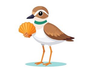 Cute bird holding a shell