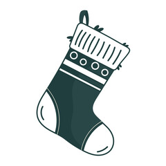 Colored Christmas socks icon. Festive holiday decoration. Vector illustration isolated on white background