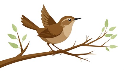 Cute bird on a branch, stylized illustration