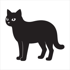 Fototapeta premium Adorable silhouette of a curious black cat standing alert with bright eyes