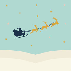 Contemporary flat vector design of a stylized Santa&rsquo;s sleigh silhouette in deep navy 