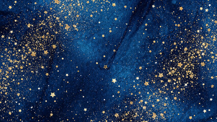 Sparkling blue surface covered with golden specks 