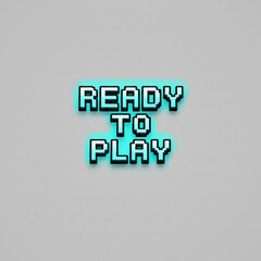 Pixel art text ready to play glowing cyan
