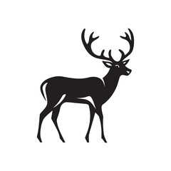 Deer Silhouette Vector Illustration – Majestic Stag with Antlers Wildlife Design