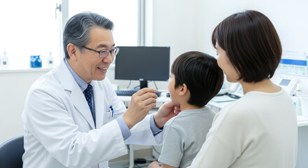 Fototapeta premium 小児科で医師の診察を受ける子ども