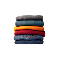 A stack of colorful, such as t-shirts and jeans Isolated on Transparent Background