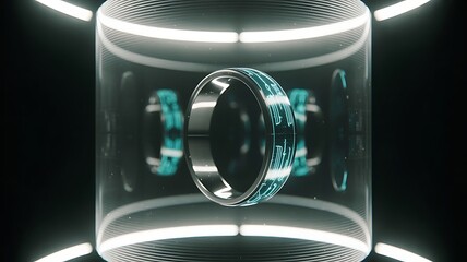 Glowing circuit ring in futuristic cylinder technology