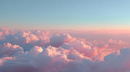 Serene Sky with Soft Pink Clouds at Sunrise Over a Tranquil Horizon
