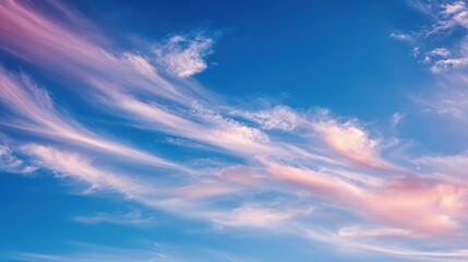 Soft Pastel Clouds Against a Deep Blue Sky at Sunset