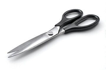 Obraz premium Professional sharp steel scissors with ergonomic black handles, perfect for crafting, tailoring, and precise cutting tasks in any creative or business environment.