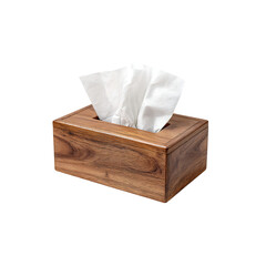 Wooden tissue box with white tissues Isolated on Transparent Background