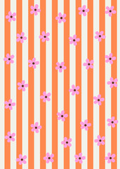 pink flowers on orange and white striped background