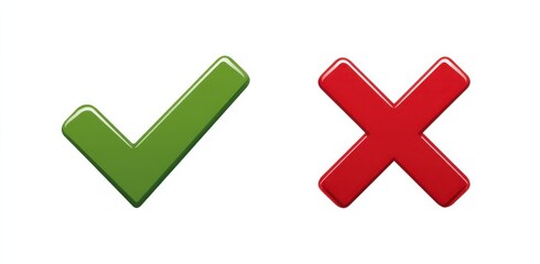 Obraz premium Green checkmark and red cross symbols for correct and incorrect concepts