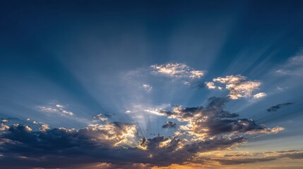 Majestic Sunset Sky with Rays of Light and Colorful Clouds