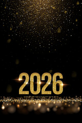 Obraz na płótnie Canvas 2026 Happy New Year greeting card vector background. 2026 golden numbers with falling confetti and glow light effects on black. Luxury festive sparkle holiday postcard, invitation, banner.