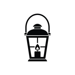 Black silhouette of a vintage candle lantern with a flame