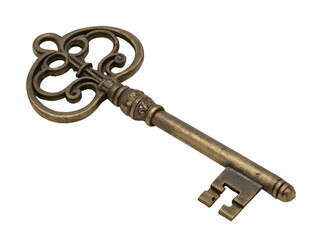 Antique skeleton key isolated on transparent background with intricate design