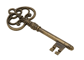 Antique skeleton key isolated on transparent background with intricate design