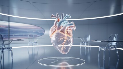 Anatomical Heart Displayed in Futuristic Medical Laboratory