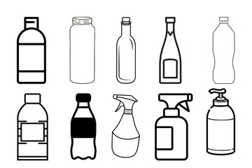 Collection of hand drawn outline bottles and containers for liquids