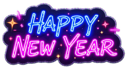 Bright pink neon “Happy New Year” glowing text with festive, modern, and vibrant party vibes.