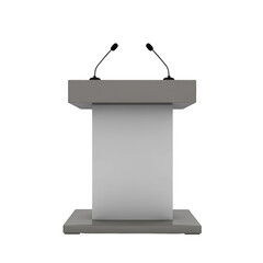 Modern gray podium with two microphones ready for speeches and public speaking events