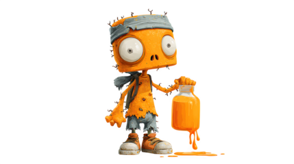Orange zoombie character pouring juice