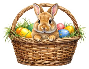 Cute bunny in Easter basket