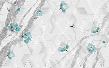 Soft blue floral geometric abstract pattern with textured design. © design