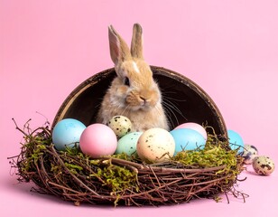 Cute bunny in Easter nest