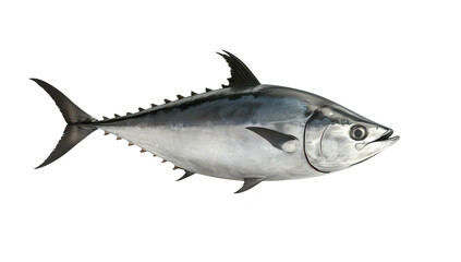 Fototapeta premium A realistic depiction of a bluefin tuna swimming gracefully against a clean white background. its streamlined body and distinct features. ideal for culinary or marine life illustrations