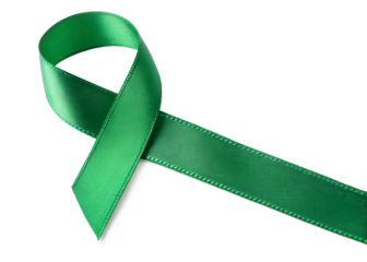 Green ribbon isolated on transparent background, symbol of awareness and support