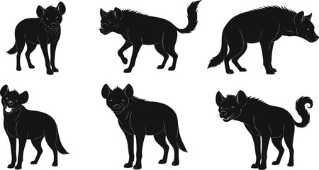 Hyena silhouette illustration, wild animal vector, African wildlife design, predator outline art, safari symbol, carnivore shape, nature graphic, hunting pose
