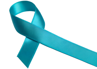 Teal ribbon isolated on transparent background to promote ovarian cancer awareness