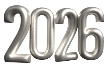 3D Textured Silver 2026 Numbers - Modern Metallic Year 2026 with a Snow-like Finish