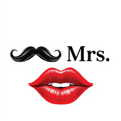 Mrs. Mustache and Lips Vector — Black and White Illustration with Red Lips, Masculine Symbol, and Bold Gender Juxtaposition