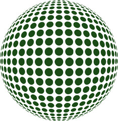 Green dots forming a spherical pattern abstract background